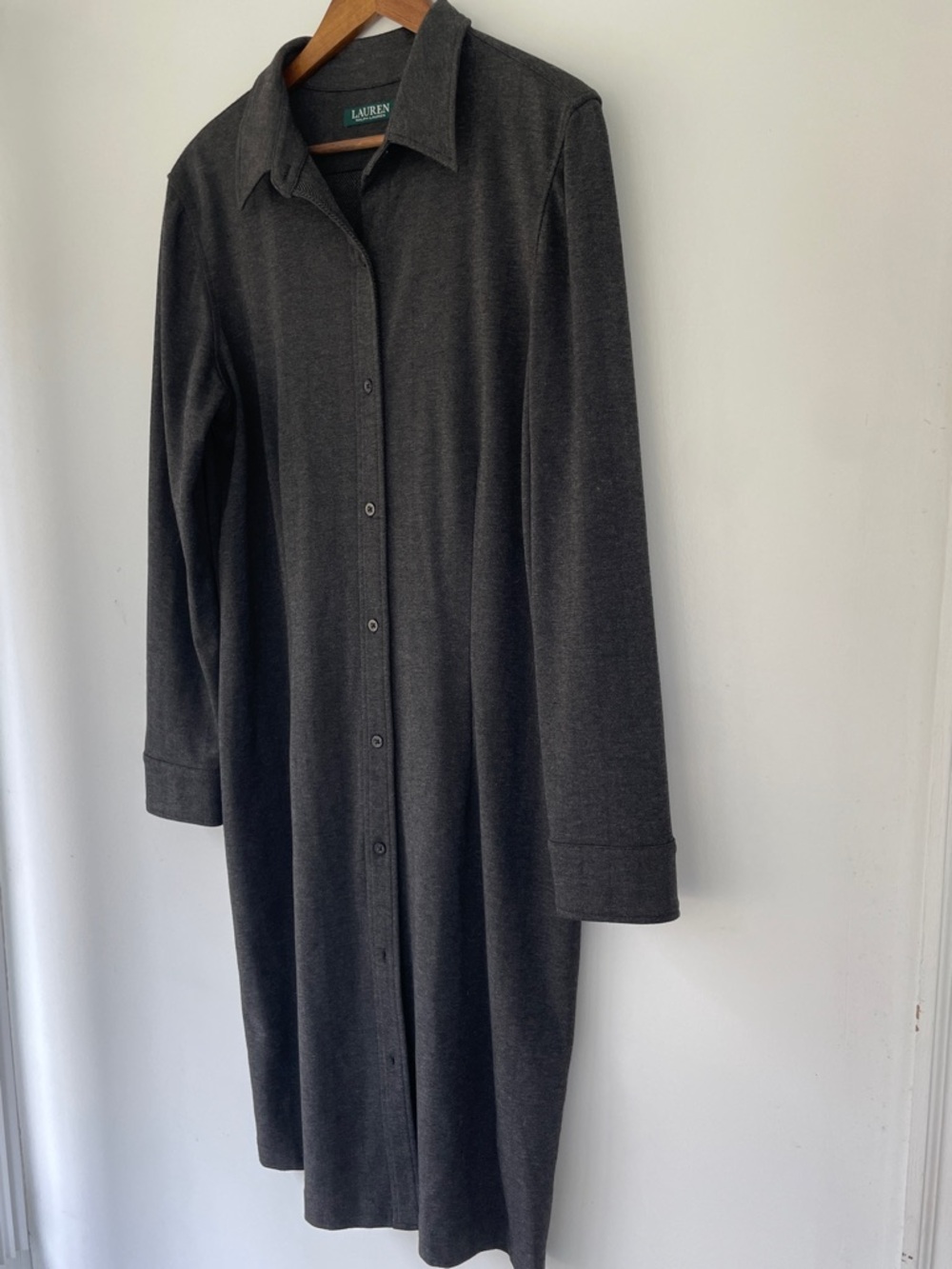 Lauren Ralph Lauren Charcoal Gray Long-Sleeve Button Shirt Dress - Picture 5 of 8